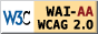Logotipo de acreditación del cumplimiento de las pautas nivel AA del w3c Logotipo de acreditación de HTML 4.01 transitional válido Logotipo de acreditación de CSS válido
